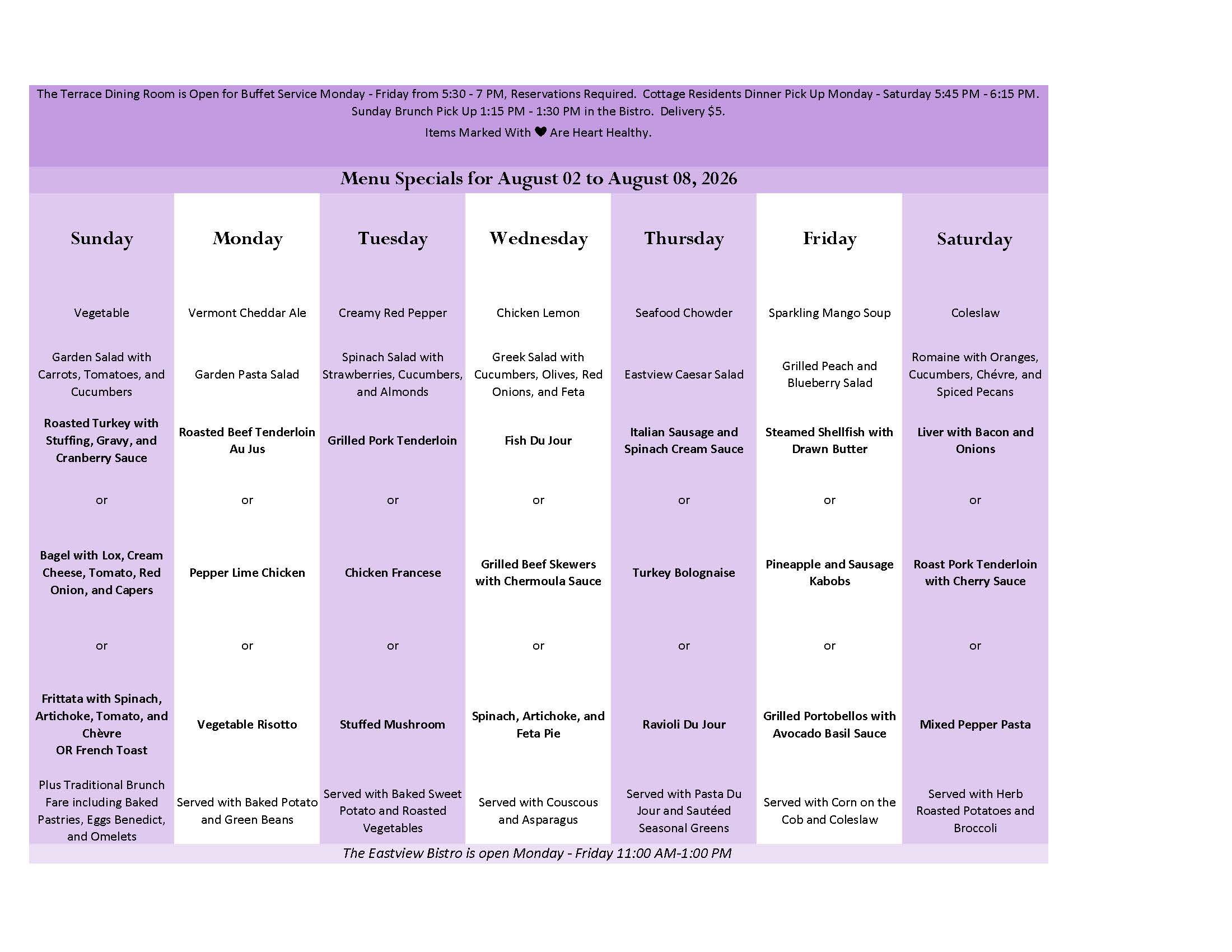 Dining Menu